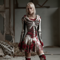 Comstylish Halloween Blood Rose Women's Knit Hooded Sweater Dress