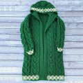 Women's Irish Celtic Knot Jacquard Hooded Aran Sweater artswardrobe
