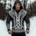 Men's Viking Tribal Jacquard Inspired Celtic Hooded Sweater artswardrobe