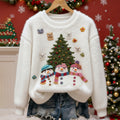 Christmas Tree And Snowman Pattern Women's Comfortable Plush Sweater