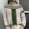 Women's Irish Celtic Knot Shamrock Contrast Jacquard Turtleneck Sweater artswardrobe