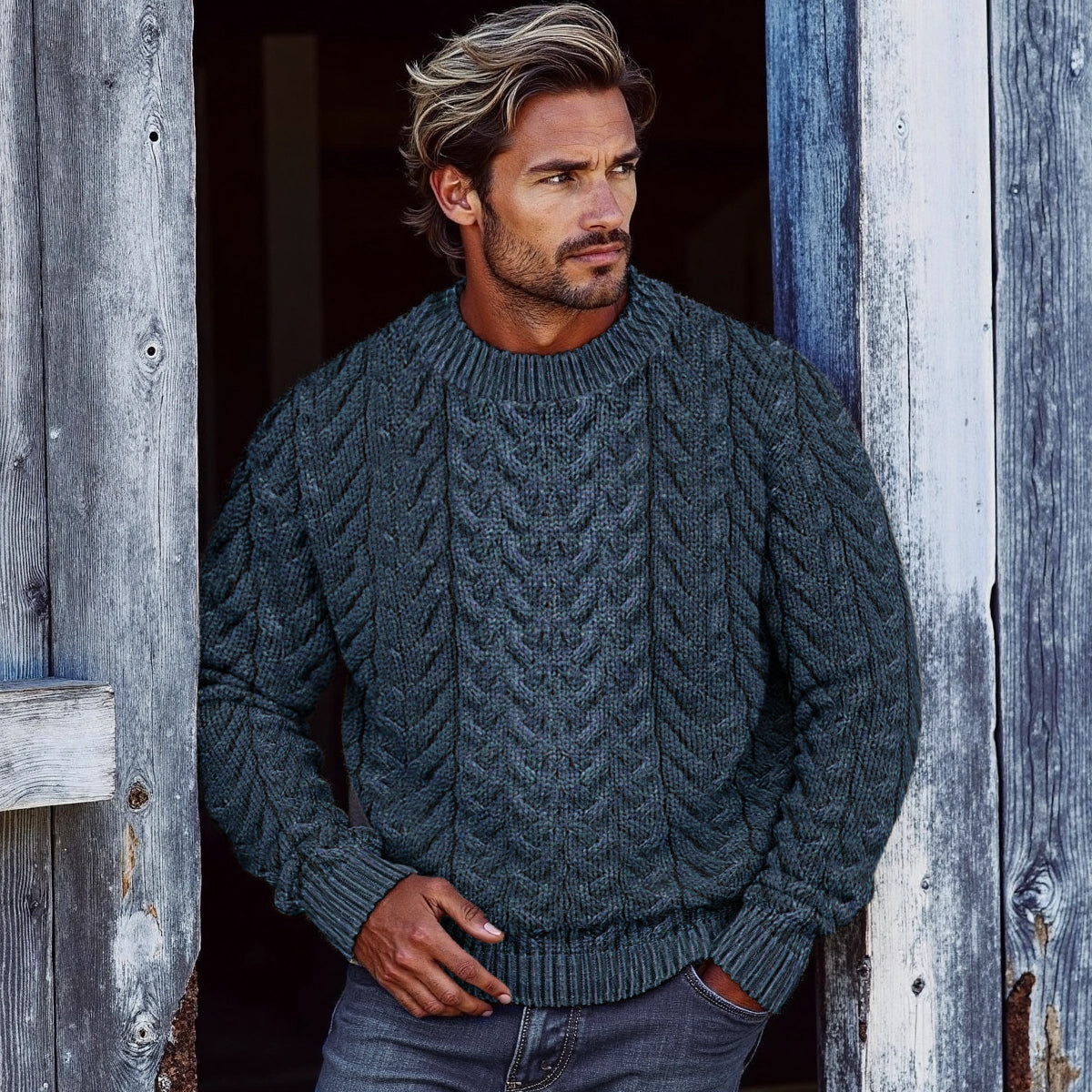 Men's Super Soft Honeycomb Crew Neck Aran Sweater elevenforest