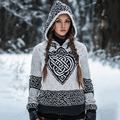 Women's Viking Knit Jacquard Warm Hooded Sweater artswardrobe