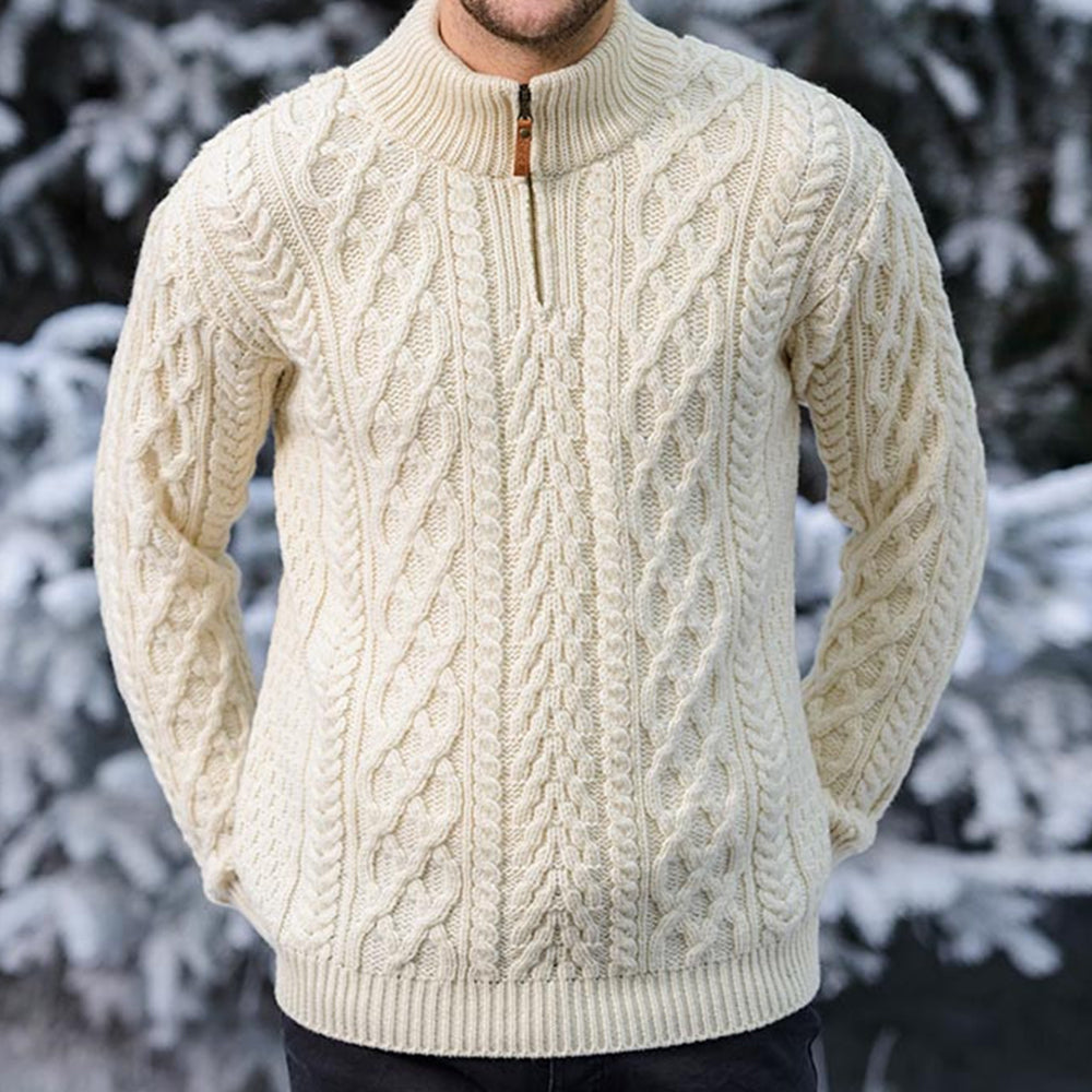 Vintage Traditional Chunky Knit Warm Zip-Up Sweater artswardrobe