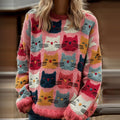 Women's Colorful Cats Pattern Art Cozy  Knit Sweater artswardrobe
