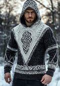 Men's Vintage Viking Celtic Jacquard Chunky Hooded Sweater artswardrobe