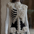 Women's Vintage Halloween Skeleton Bones With Rose Art Cozy Knit Mini Sweater Dress artswardrobe