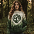 Women's Celtic Tree Of Life Jacquard Ombre Crew Neck Sweater artswardrobe