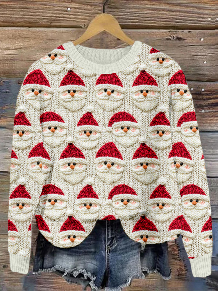 Comstylish Vintage Christmas Santa Claus Embroidery Cozy Sweater
