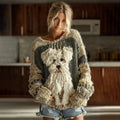 Vintage Yarn Dog Felt Art Inspired Embroidered Cozy Knit Sweater artswardrobe