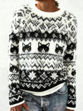 Comstylish Retro Cat Tiffany Argyle Knit Black And White Crew Neck Sweater