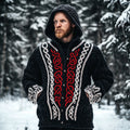 Men's Viking Celtic Knot Jacquard Contrast Hooded Button Sweater elevenforest
