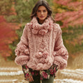 Comstylish Women's Vintage Rose Art Knit Cozy High Neck Sweater