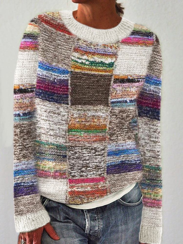 Vintage Heather Colorblock Patchwork Cozy Knit Sweater artswardrobe