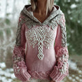 Comstylish Vintage Viking Tree Of Life Pink Roses Hooded Chunky Sweater