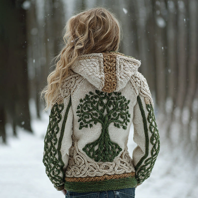 Vintage Viking Tree Of Life Celtic  Cozy Hooded Sweater artswardrobe
