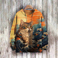 Retro Fashion Cat Print Casual Knit Pullover Sweater elevenforest