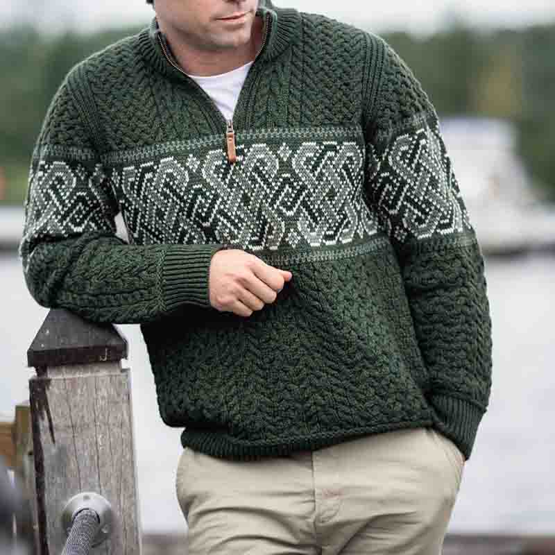 Men'S Celtic Knot Jacquard Aran Knitted Sweater artswardrobe