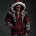 Comstylish Men's Retro Celtic Knot Art Knitted Hoodie Sweater Jacket