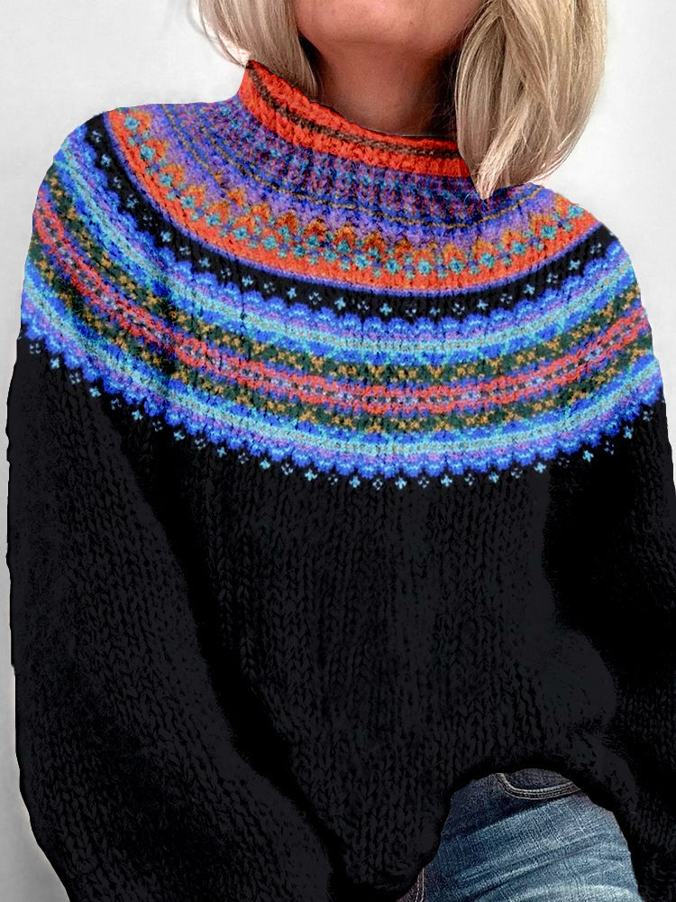 1940s Vintage Style Fairisle Alpine Knit Turtleneck Sweater artswardrobe
