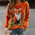 Vintage Fall Fox Autumn Art Women's Cozy Plush Sweater