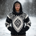 Men's Vintage Viking Celtic Jacquard Chunky Hooded Sweater artswardrobe