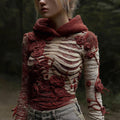 Comstylish Women's Halloween Anatomical Bandage Rose Art Cozy Knit Hooded Sweater