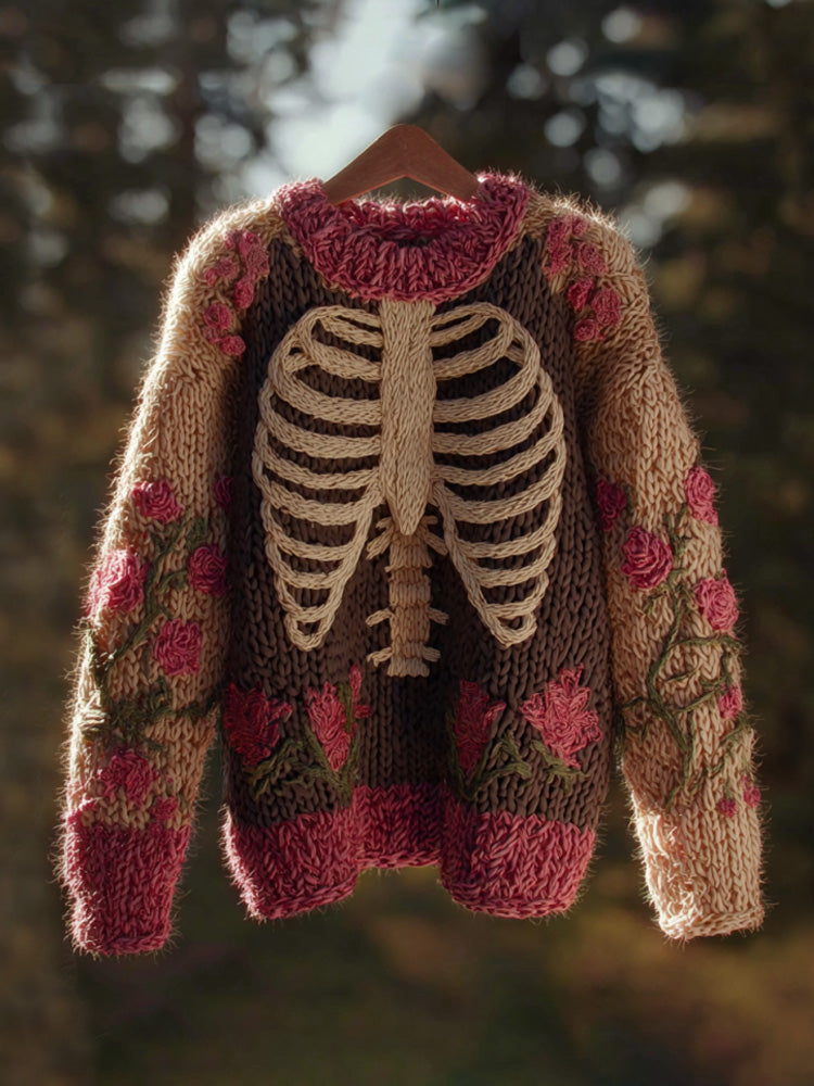 Vintage Halloween Human Anatomy Art Sense Thick Needle Round Neck Sweater artswardrobe