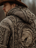 Men's Vintage Horse Crochet Celtic Cozy Knit Hooded Sweater elevenforest