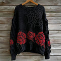 Vintage Roses & Spider Web Glitter Embroidered Cozy Sweater elevenforest