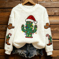 Comstylish Cactus Christmas Hat Pattern Warm Crew Neck Sweater