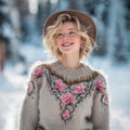 Comstylish Vintage Floral Knit Embroidery Art Women's Icelandic Sweater