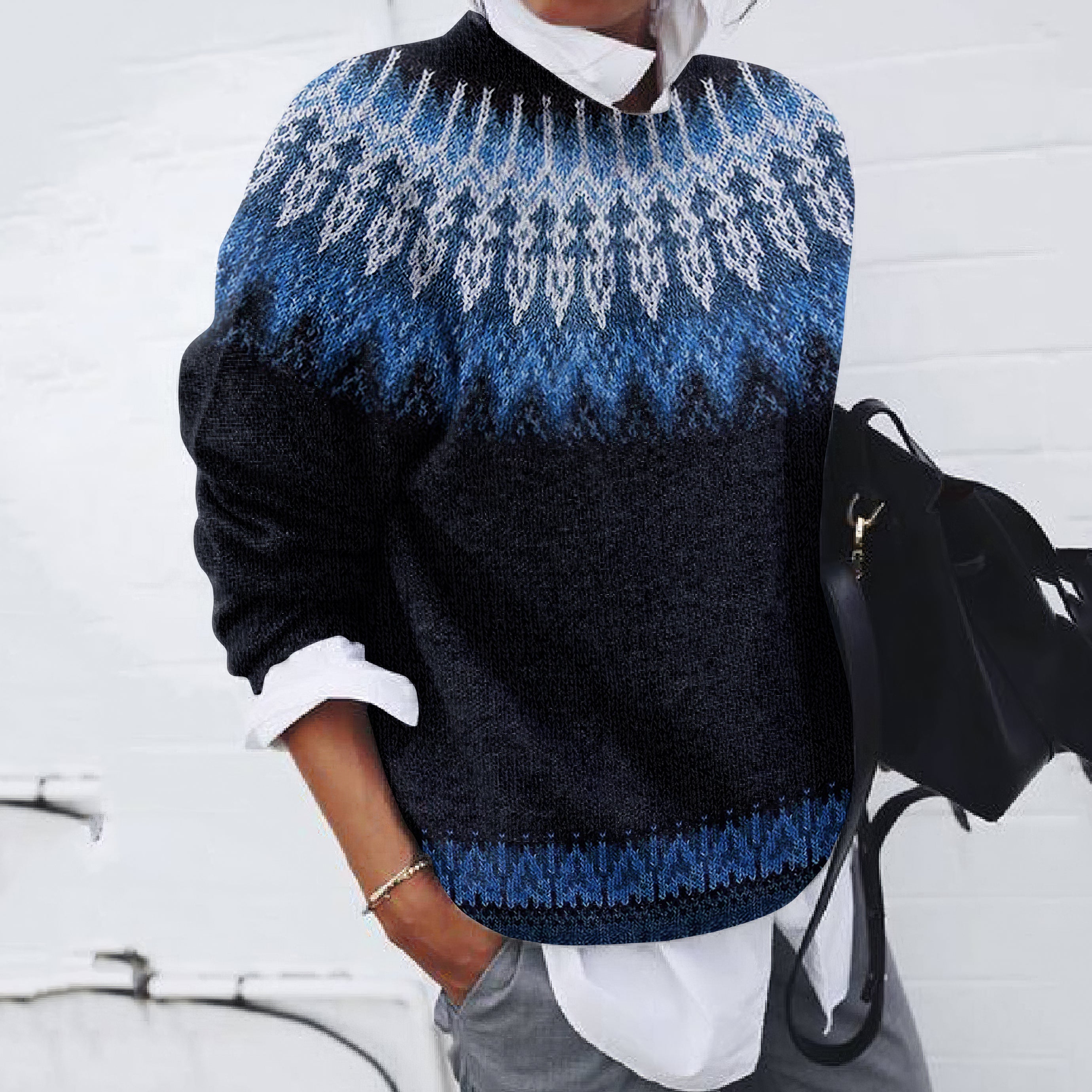 Vintage Tribal Icelandic Knit Contrast Pattern Sweater elevenforest