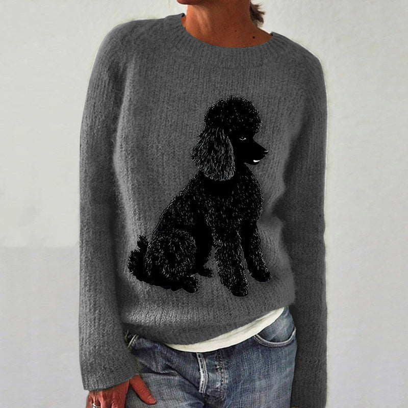 Comstylish Black Poodle Plush Dog Art Cozy Sweater