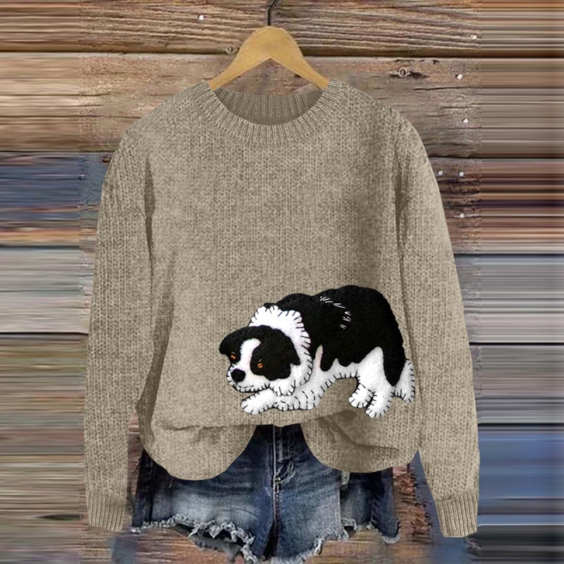 Comstylish Cute Australian Shepherd Applique Embroidery Cozy Sweater