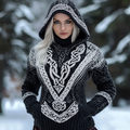 Women's Vintage Viking Celtic Jacquard Chunky Hooded Sweater artswardrobe