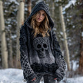 Women's Vintage Viking Tribal Celtic Skull Gradient Art Knit Hooded Sweater artswardrobe