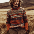 Christmas Retro British Style Men's Round Neck Knitted Sweater artswardrobe