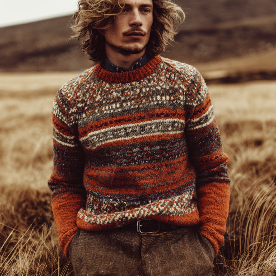 Christmas Retro British Style Men's Round Neck Knitted Sweater artswardrobe