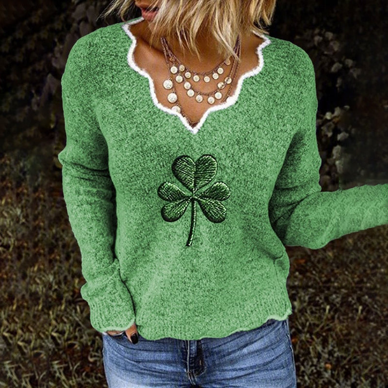 Women's St. Patrick's Day Shamrock Jacquard Sweater elevenforest