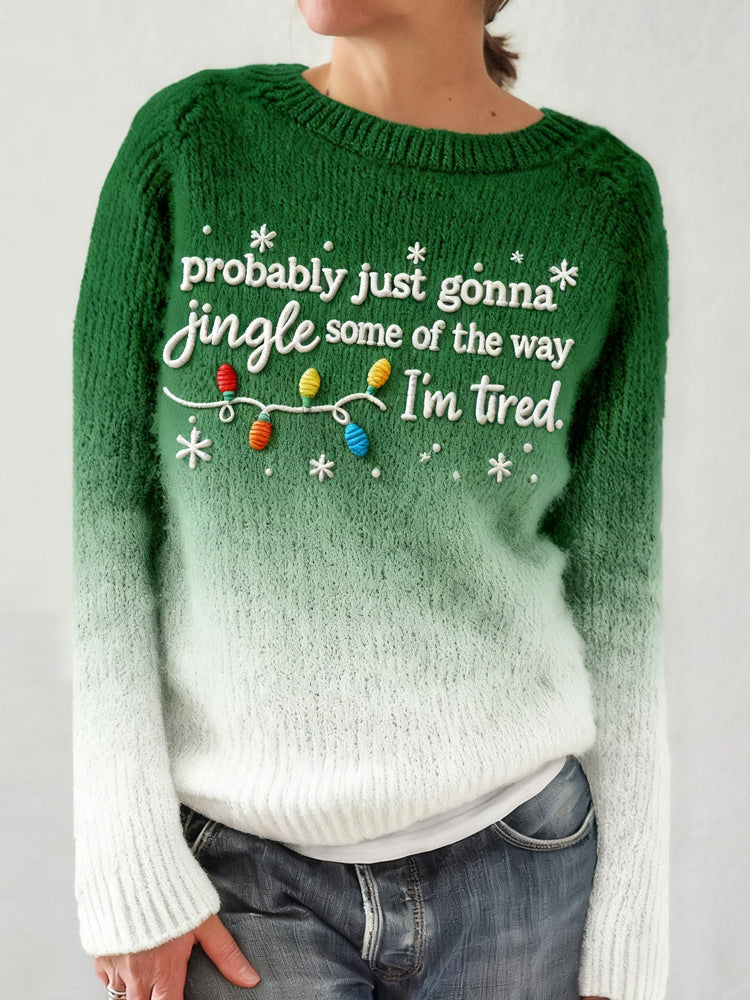 Comstylish Christmas Inspired Embroidered Gradient Cozy Knit Sweater