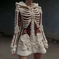 Comstylish Women's Vintage Halloween Skull And Sequin Art Cozy Knitted Hooded Sweater Flared Dress