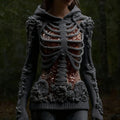 Halloween Skull Floral Knitted Warm Hooded Sweater artswardrobe