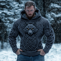 Retro Wolf Inspired Viking Celtic Jacquard Chunky Hooded Sweater elevenforest