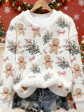Women's Christmas Art Print Casual Flannel Sweater