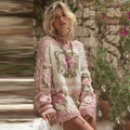 Women's Boho Granny Check Chunky Knit Crew Neck Sweater artswardrobe