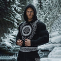 Men's Viking Tribal Jacquard Celtic Inspired Chunky Knit Hooded Sweater elevenforest