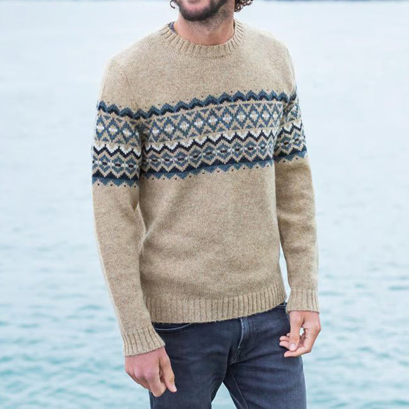 Vintage Geometry Jacquard Crew Neck Cozy Sweater artswardrobe
