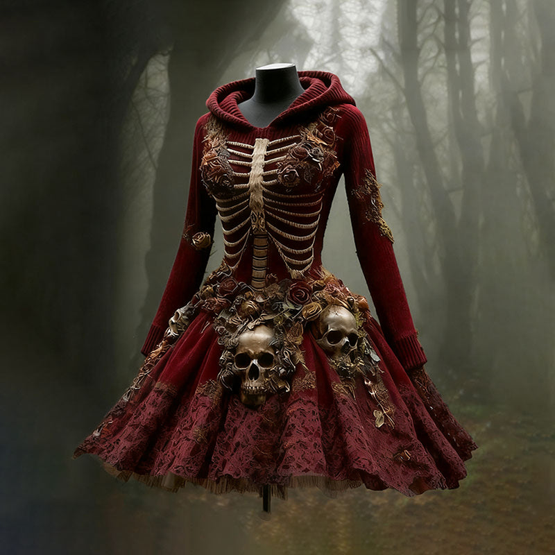 Comstylish Women's Halloween Skull Flower Moss Witch Sweater Dress