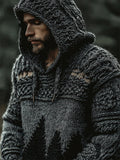 Men's Vintage Dark Forest Silhouette Cozy Chunky Hooded Sweater elevenforest